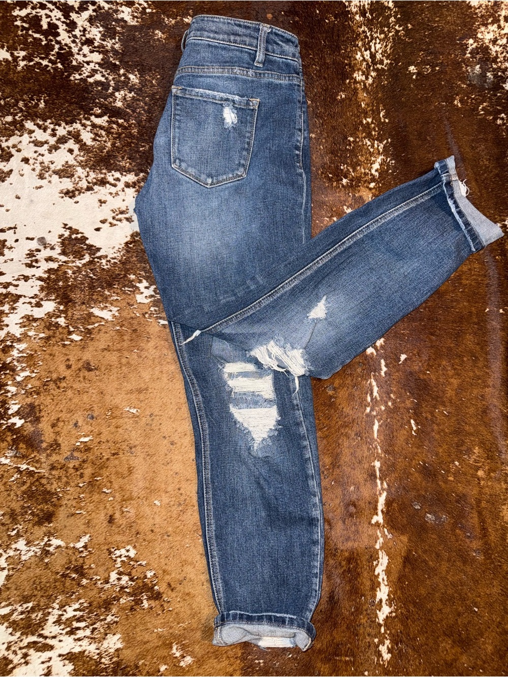 Kancan Women's Distressed Mid-Blue Boyfriend Jeans